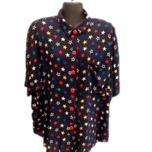 2X Plus Preferred black red yellow & white stars short sleeve button down shirt